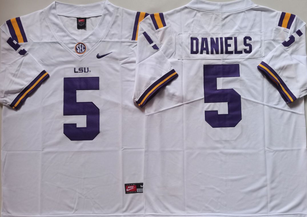 Men LSU Tigers #5 Daniels White Nike 2025 NCAA Jersey->ncaa teams->NCAA Jersey